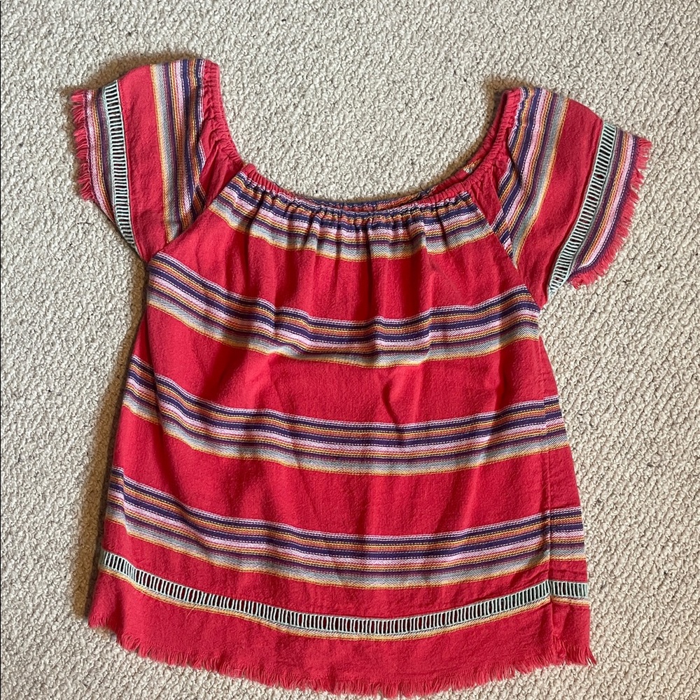 DRA Los Angeles Red Striped off the shoulder fiesta top
